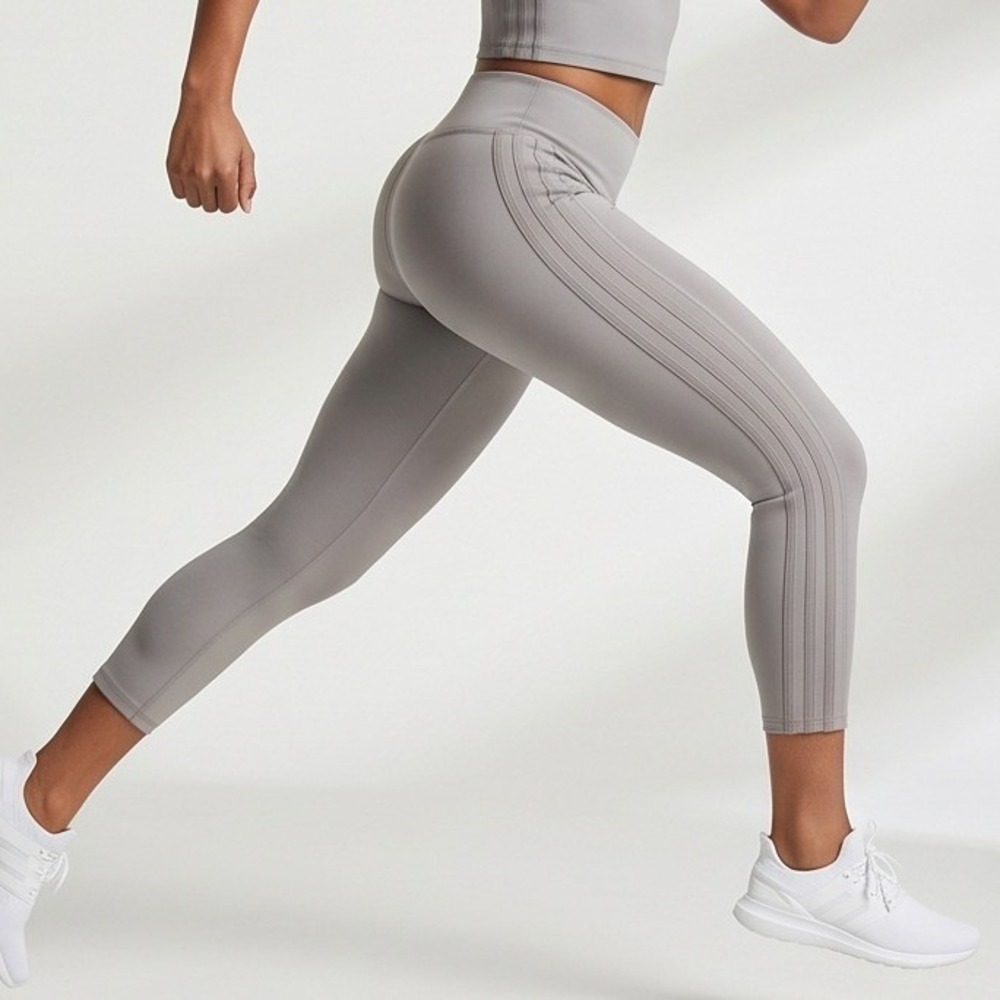 Athleta M Gray High Rise Crop Leggings Modal Poly Blend Side Stripe Pants Medium